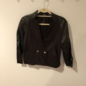 Black Blazer w Faux Leather Details